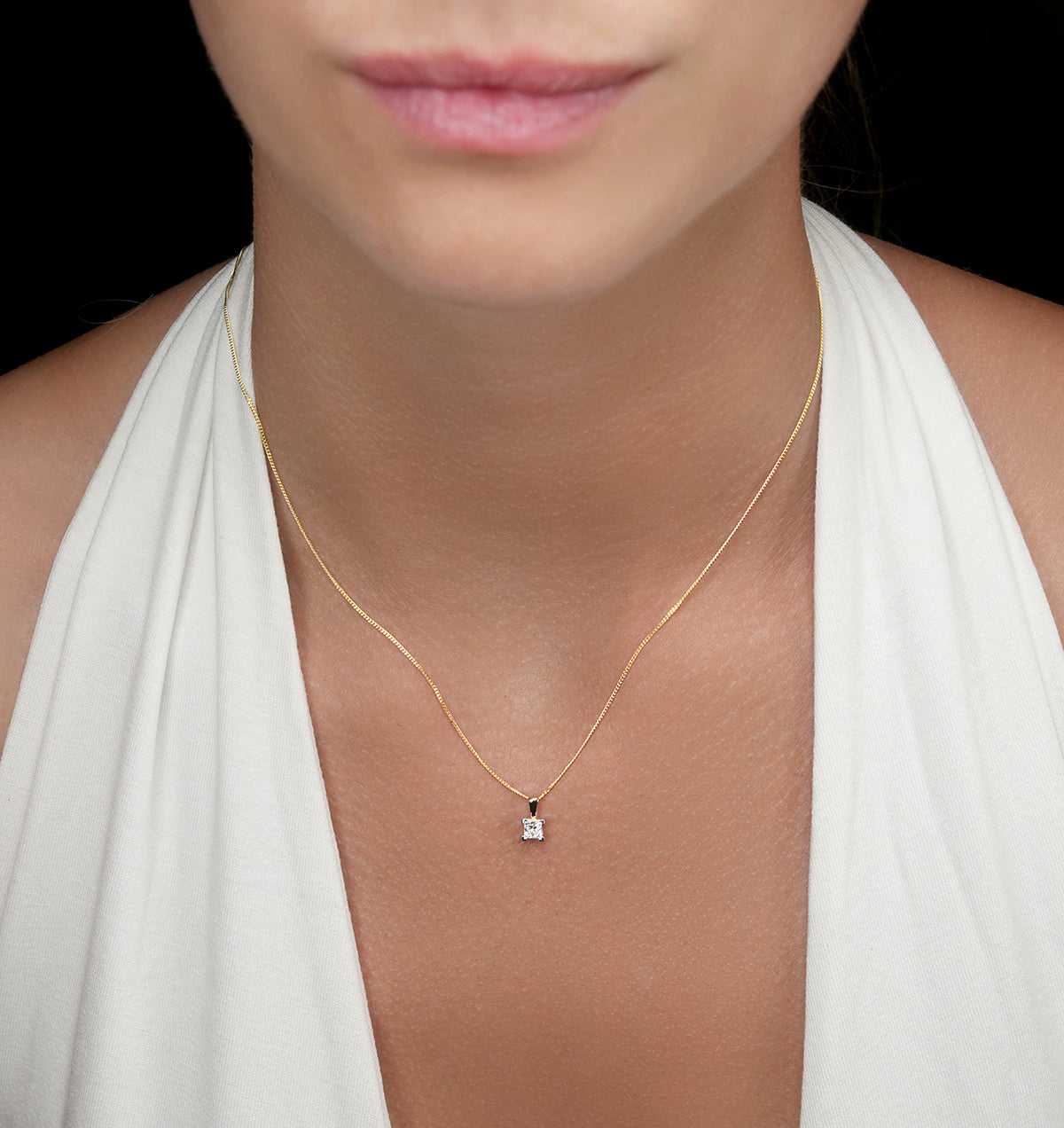 0.33ct Lab Diamond Princess Cut Solitaire Necklace in 9K Gold